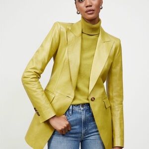 LAFAYETTE 148 Glazed Weightless Lambskin Royer Blazer In Green Jalapeño NWT 10